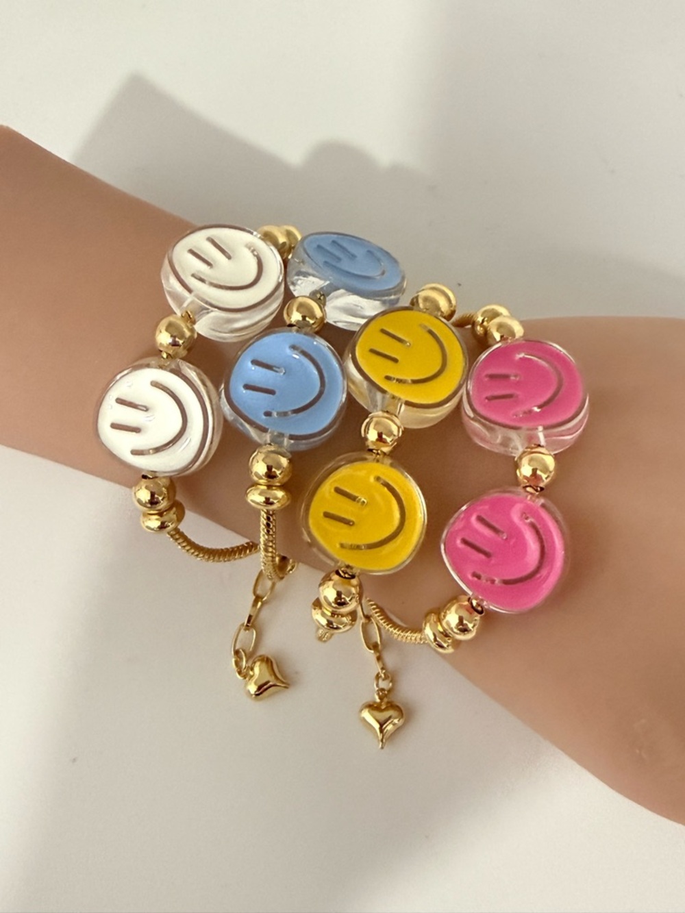 Colorful Smiley Face Beaded Bracelet, Availablein - White, Blue, Yellow, Pink